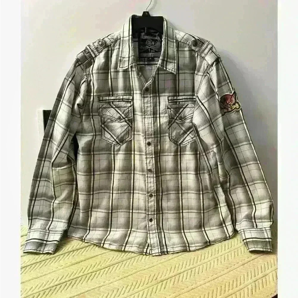 Buckle Black Label Shirt Mens XL Slim Fit Long Sleeve Black White